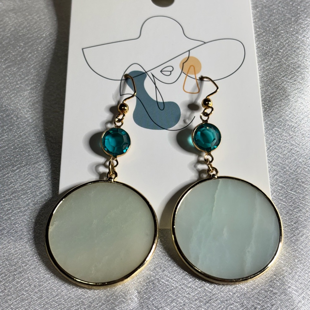Handmade Dangle Earrings blue Amazonite Discs and blue glass beads 2.5 inches